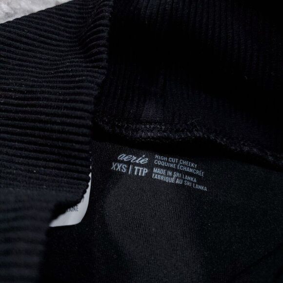 Aerie Ribbed High Cut Cheeky Bikini Bottoms Black Size XXS 2XS - Picture 3 of 5